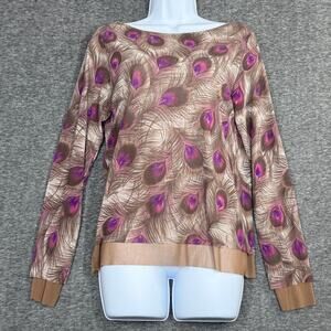 Vintage The Limited Y2K Purple Peacock Print Mesh Long Sleeve Top - Size Large